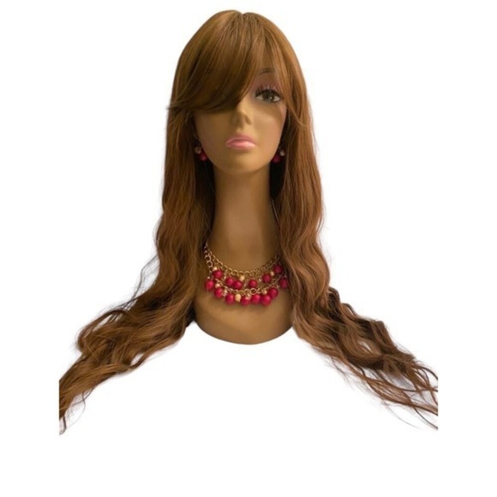 Synthetic long wig with bangs